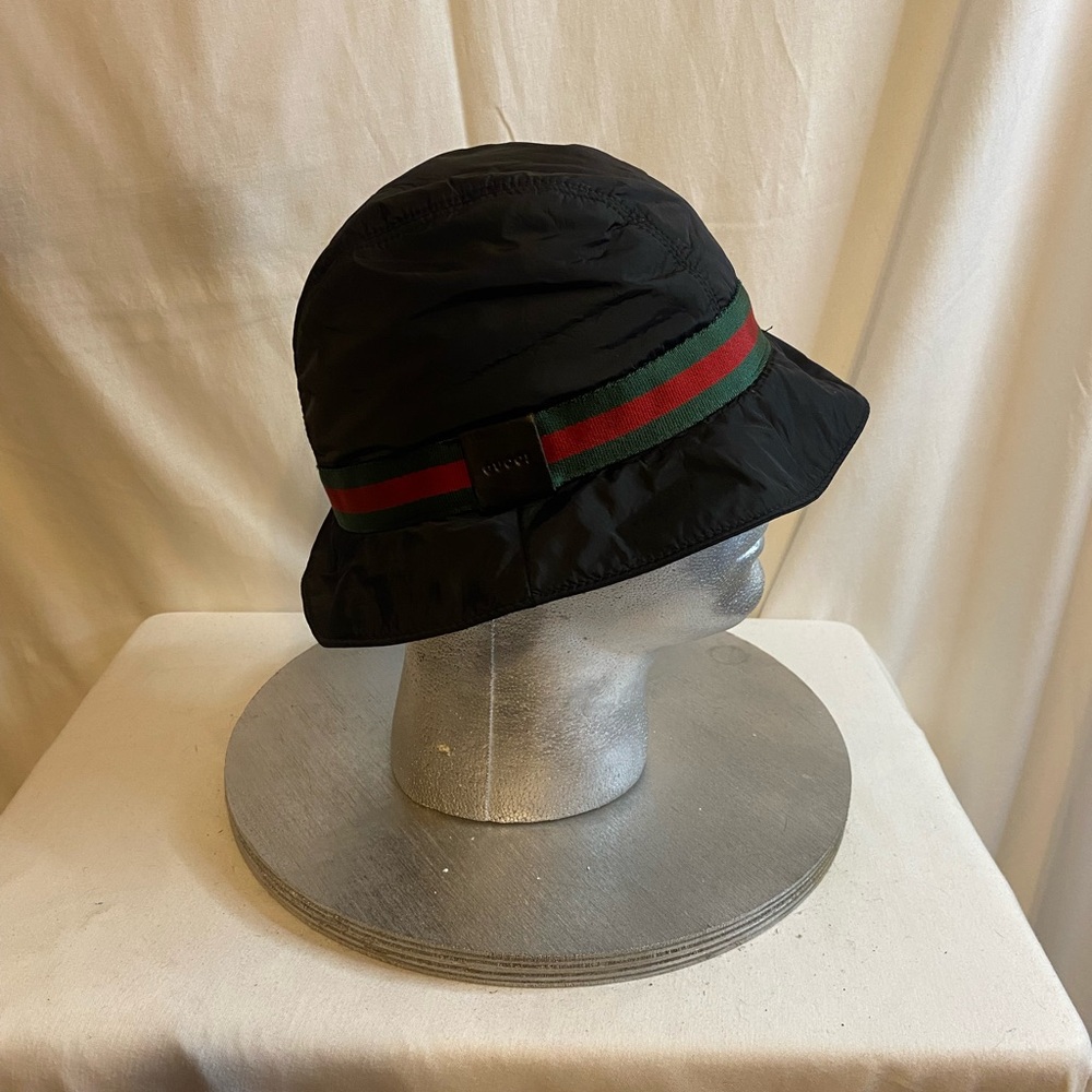 Gucci Black Bucket Hat with Green and Red Web Stripe
